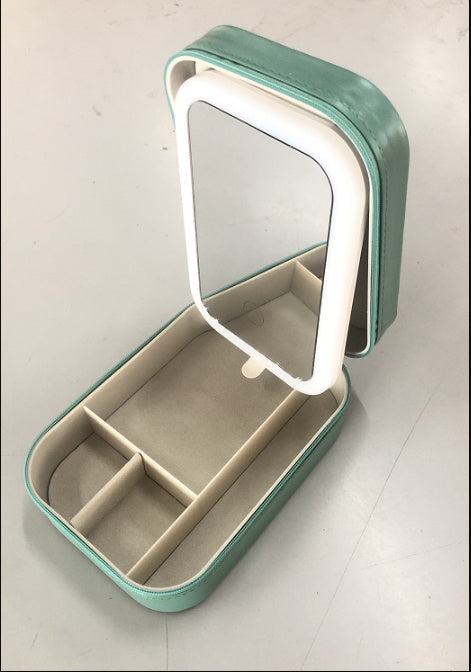 Portable Light Mirror with Makeup Storage Box, Touch Light Makeup Organizer