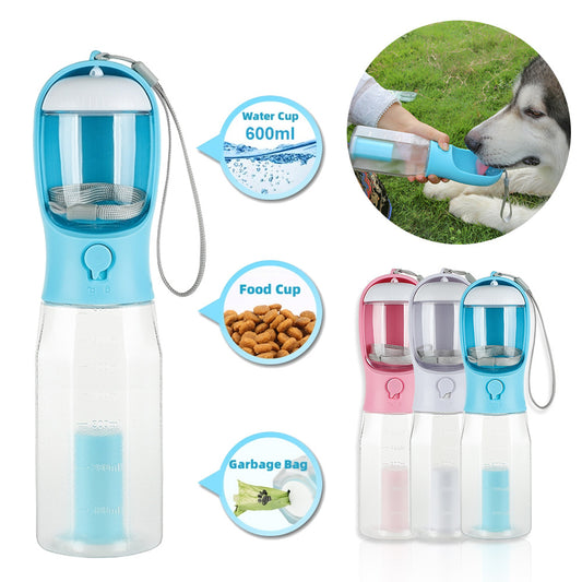Portable Pet Water Bottle with Food Feeder & Poopbag Dispenser ,3 In 1 product