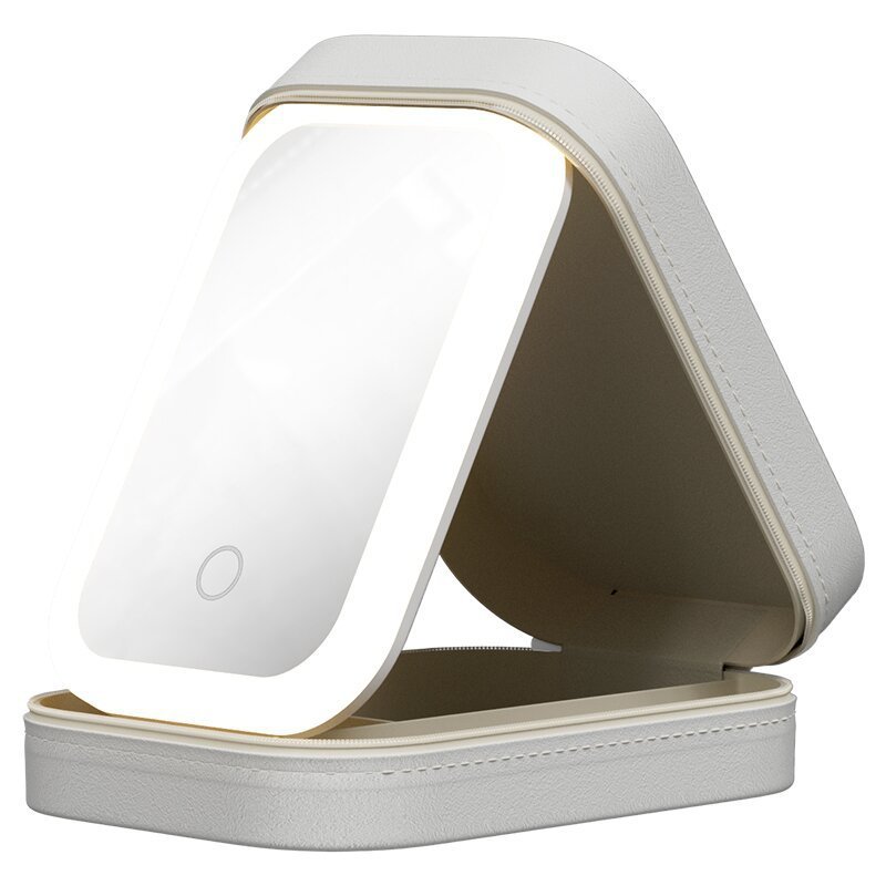 Portable Light Mirror with Makeup Storage Box, Touch Light Makeup Organizer