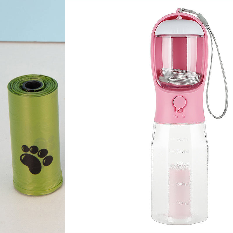 Portable Pet Water Bottle with Food Feeder & Poopbag Dispenser ,3 In 1 product